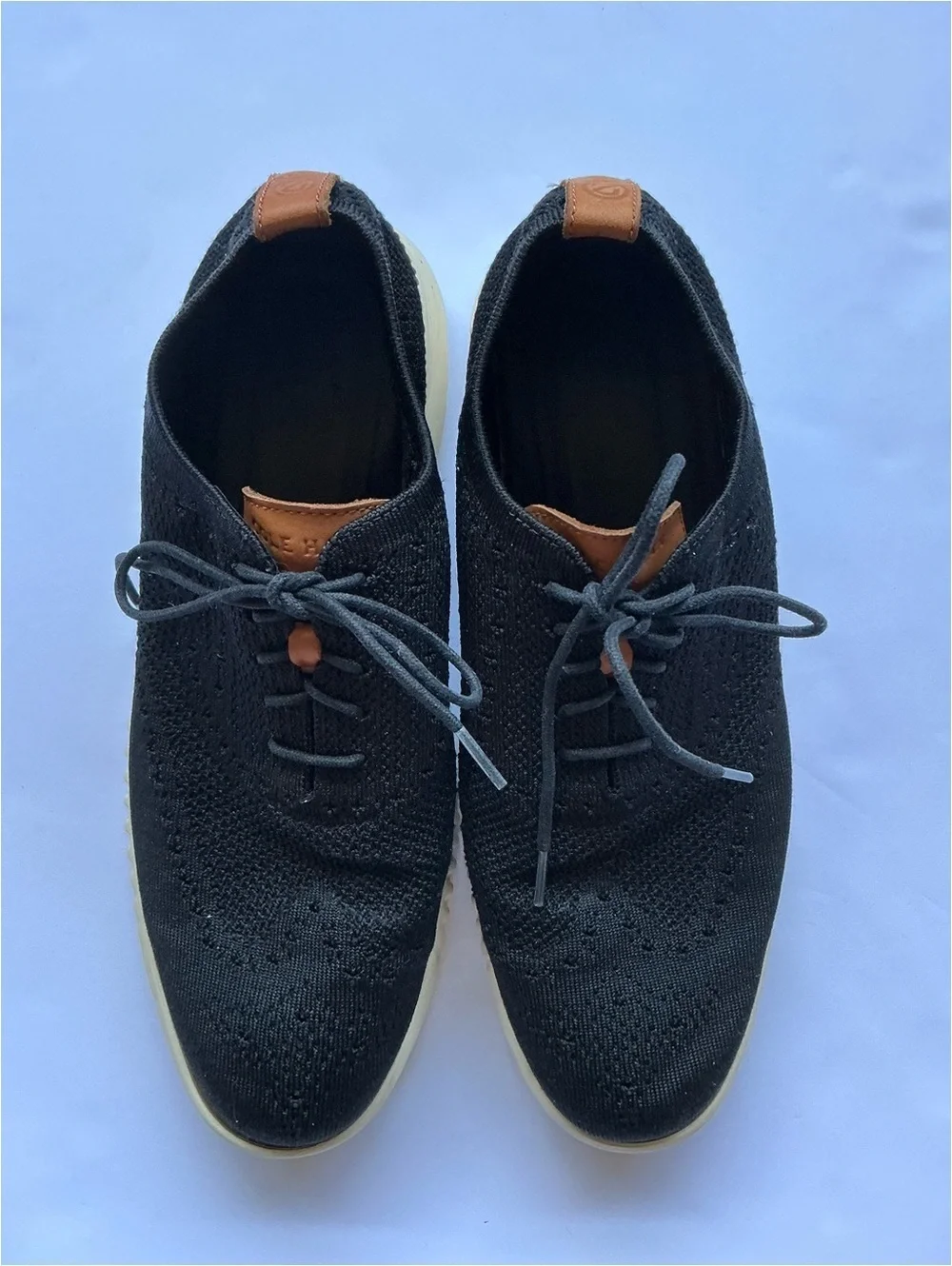 Cole Haan Black Knit Lace-Up Oxfords with Brown Leather Accents